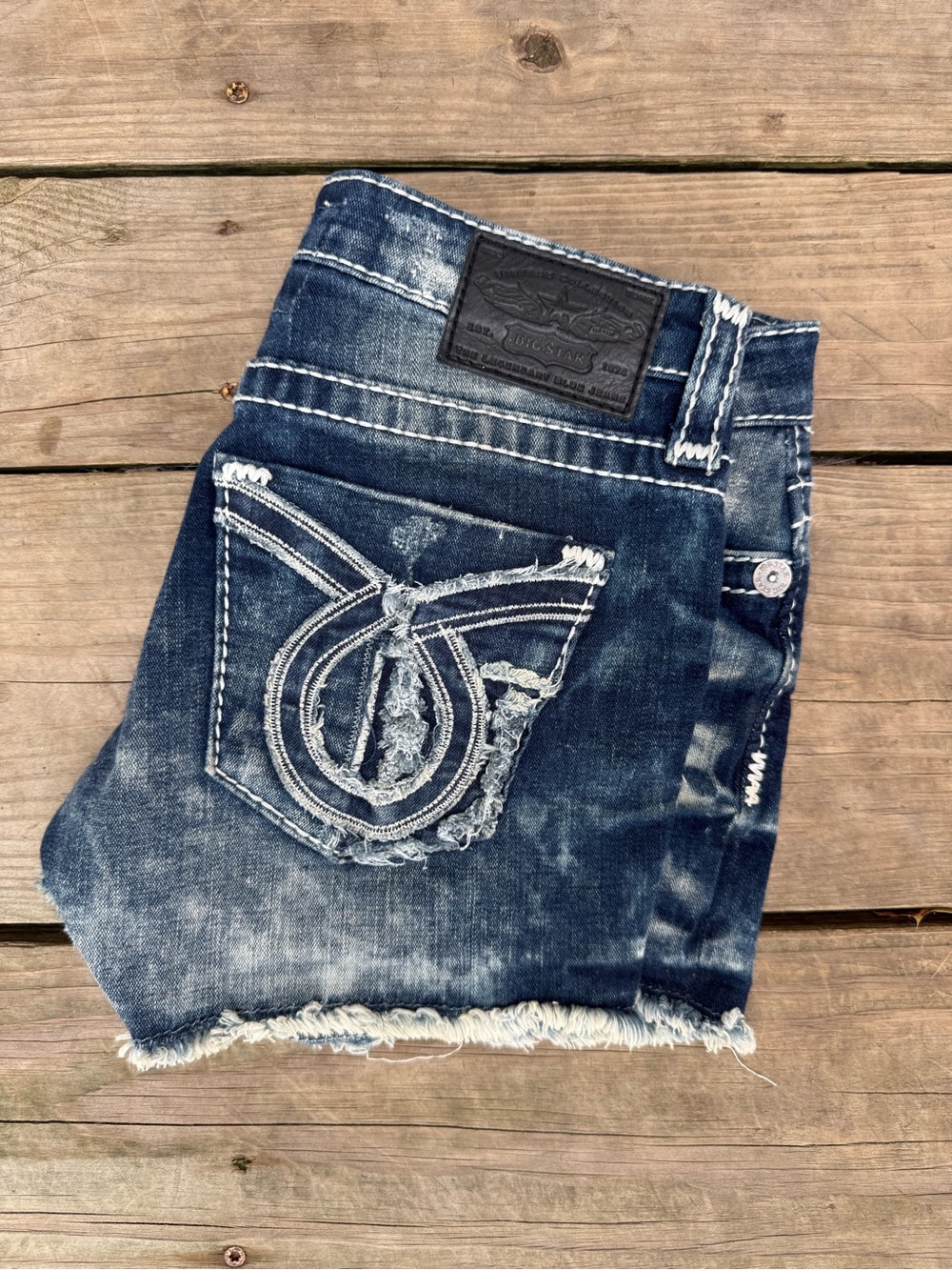 Big Star Distressed Dark Blue Denim Jean Shorts
